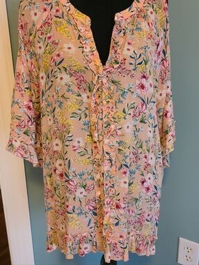 Democracy Pink Floral Ruffle Top